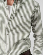 Slim fit cotton striped sport shirt in white/khaki
