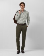 Camisa sport slim algodón rayas blanco/caqui