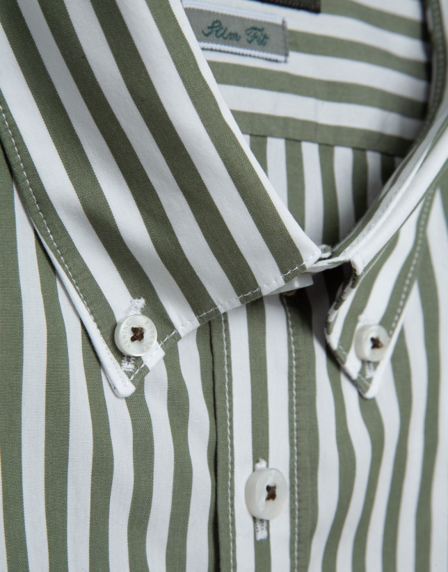 Camisa sport slim algodón rayas blanco/caqui