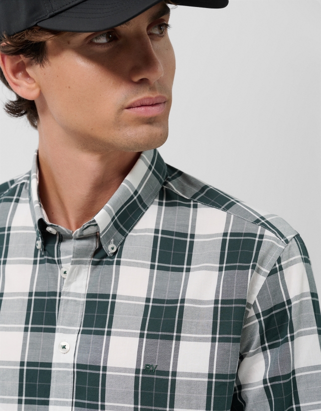Camisa sport slim cuadros verde perfiles blancos/gris