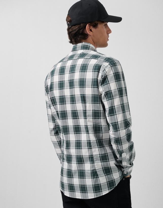 Slim fit green checked sport shirt with white/grey trim