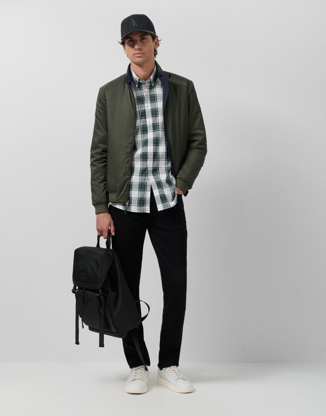 Slim fit green checked sport shirt with white/grey trim