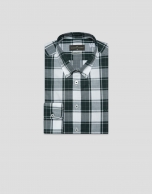 Slim fit green checked sport shirt with white/grey trim