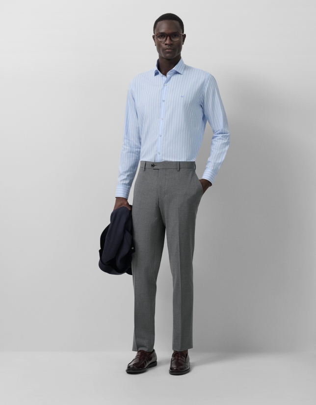 Camisa sport regular rayas celeste/blanco