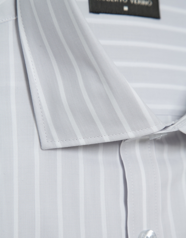 Regular fit grey/white striped sport shirt