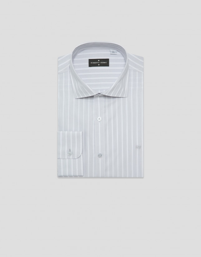Regular fit grey/white striped sport shirt