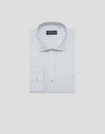 Regular fit grey/white striped sport shirt