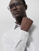 Regular fit grey/white striped sport shirt