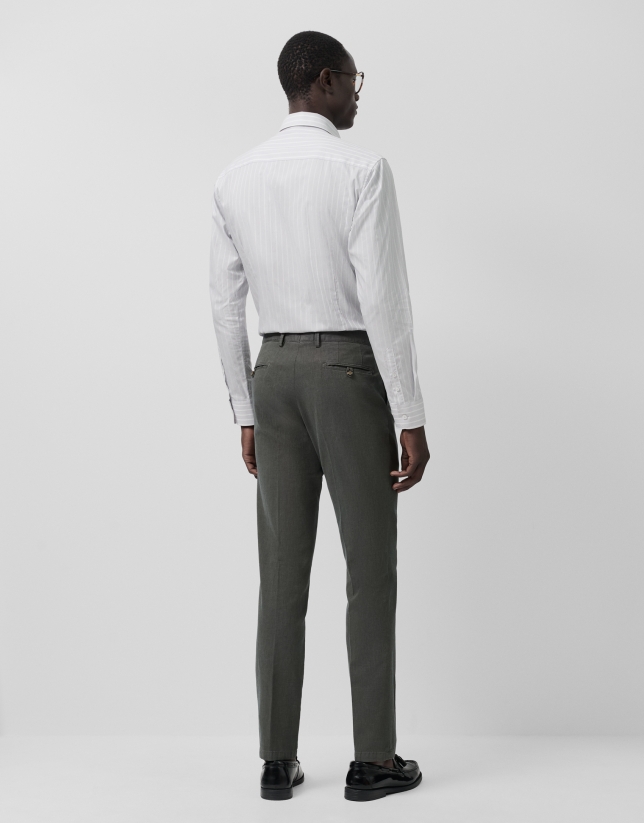 Regular fit grey/white striped sport shirt