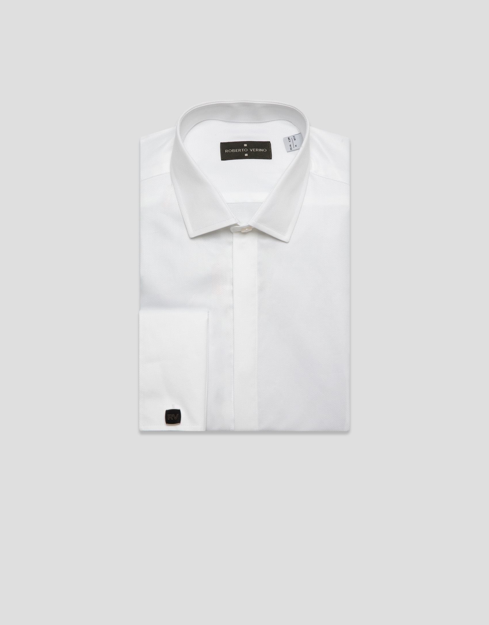 Camisa vestir slim diamante blanco puño gemelo