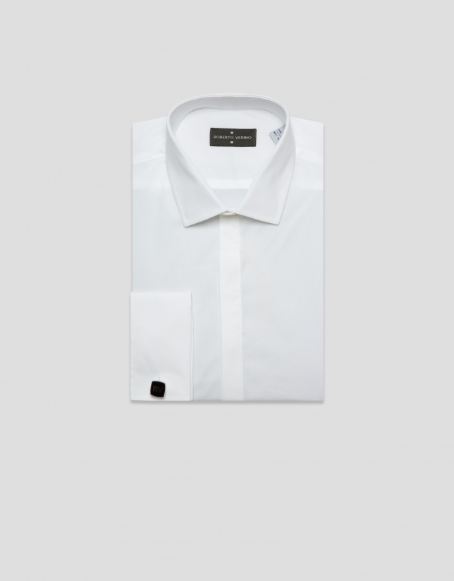 White slim dress shirt with twin cuffs