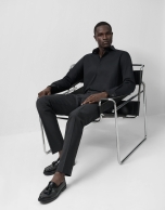 Slim fit black dress shirt with twin cuffs