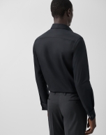 Slim fit black dress shirt with twin cuffs