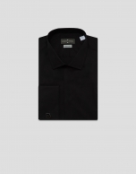 Slim fit black dress shirt with twin cuffs