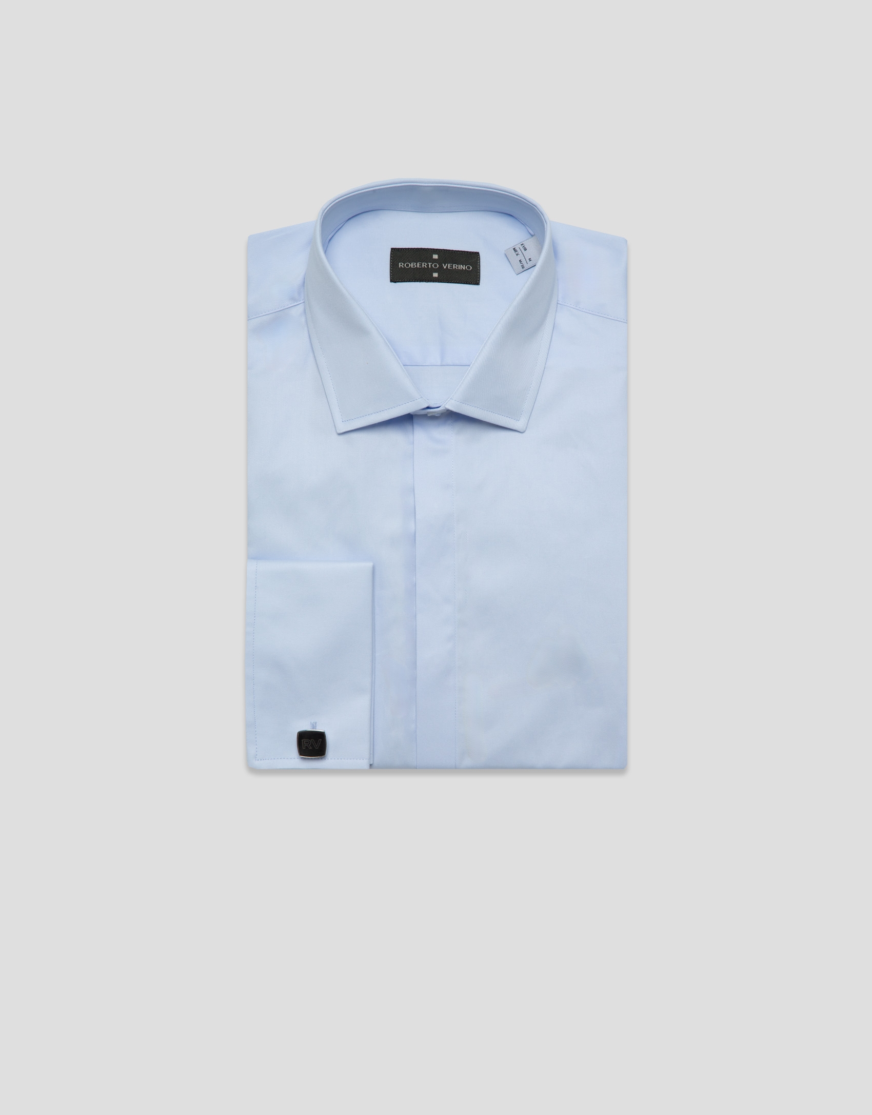 Camisa vestir slim celeste pu&ntilde;o gemelo