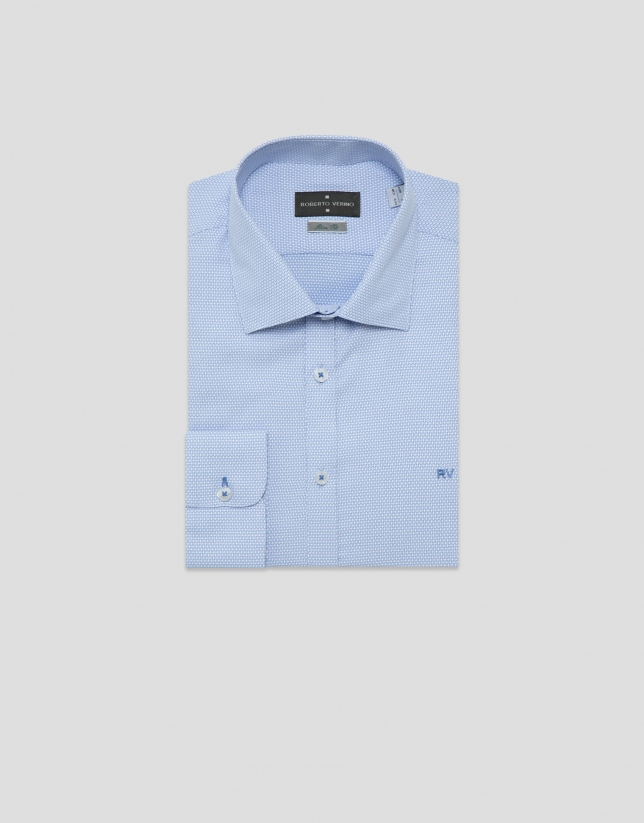 Camisa sport slim fit estructura celeste/blanco