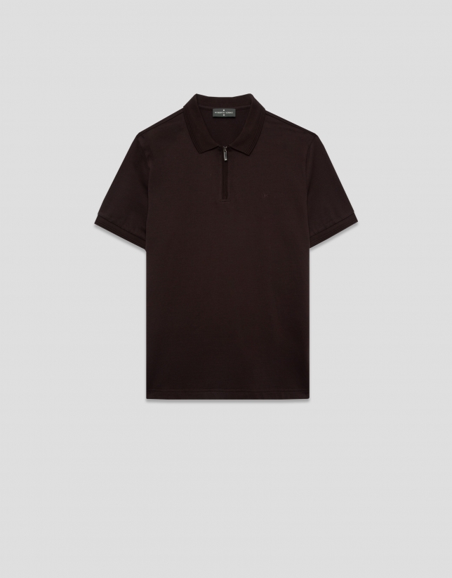Polo manga corta en algodón mercerizado textura marrón