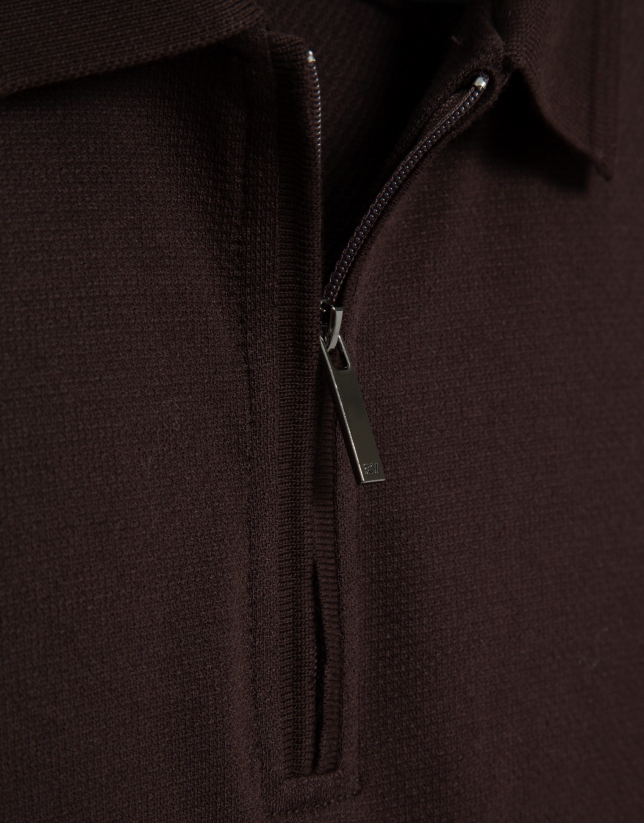 Polo manga corta en algodón mercerizado textura marrón