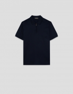 Navy textured short-sleeved polo shirt