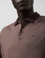 Brown mercerized jacquard polo shirt with long sleeves