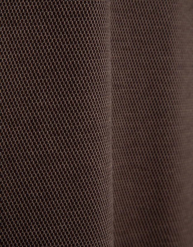 Brown mercerized jacquard polo shirt with long sleeves