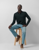 Polo jacquard mercerizado verde/marino