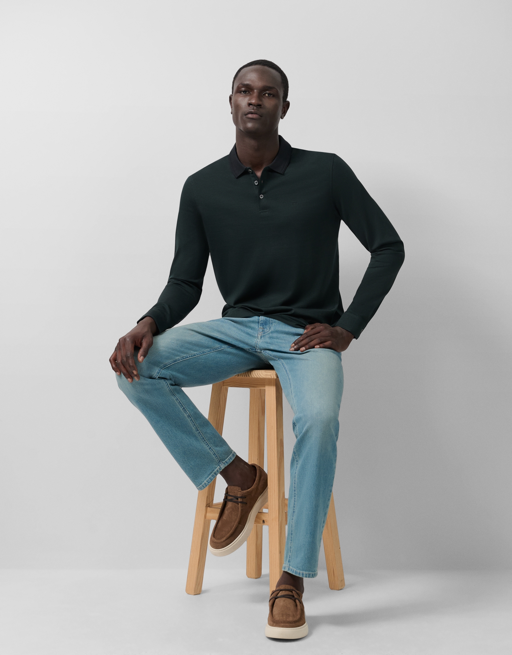 Polo jacquard mercerizado verde/marino