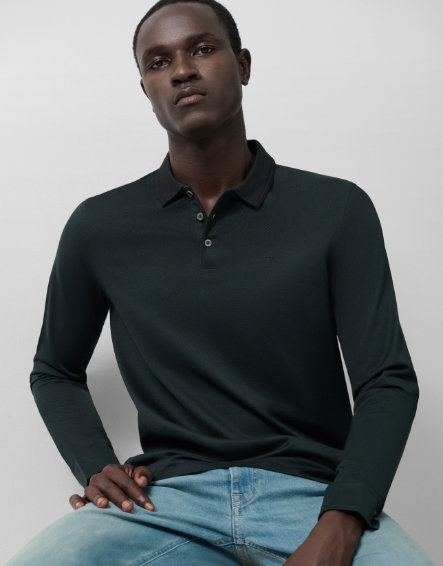 Polo jacquard mercerizado verde/marino