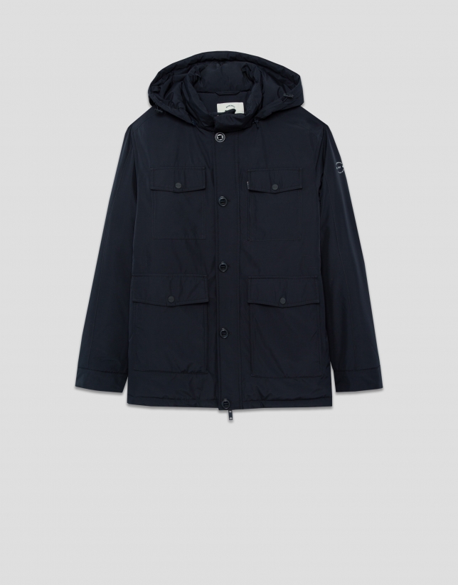 Parka t&eacute;cnica azul marino cuatro bolsillos
