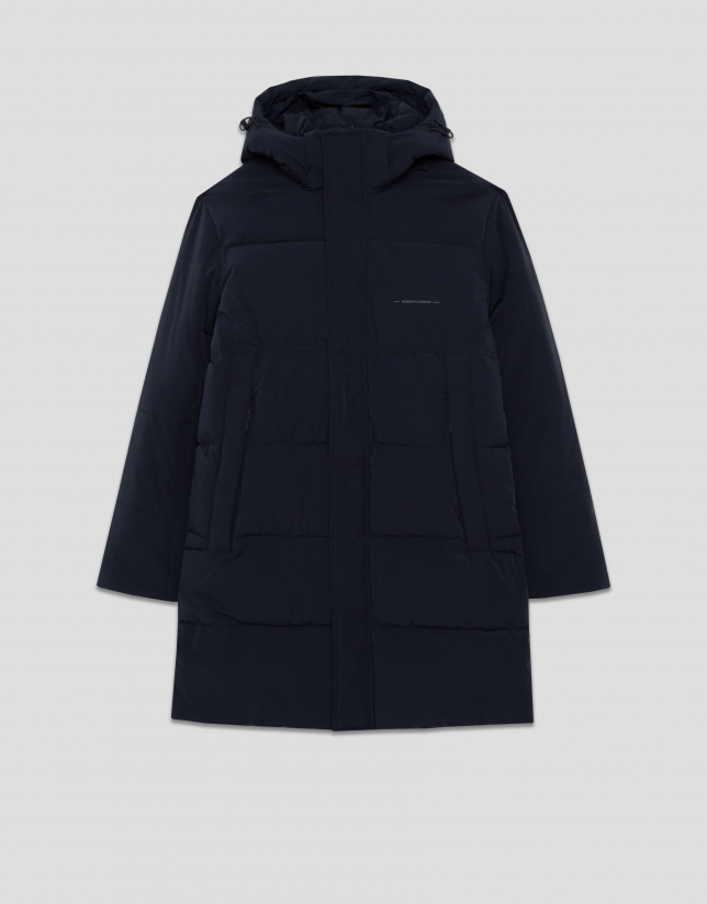 Long navy quilted garment