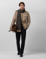 Jacket combined with technical fabric and mink-colored cloth