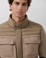 Jacket combined with technical fabric and mink-colored cloth