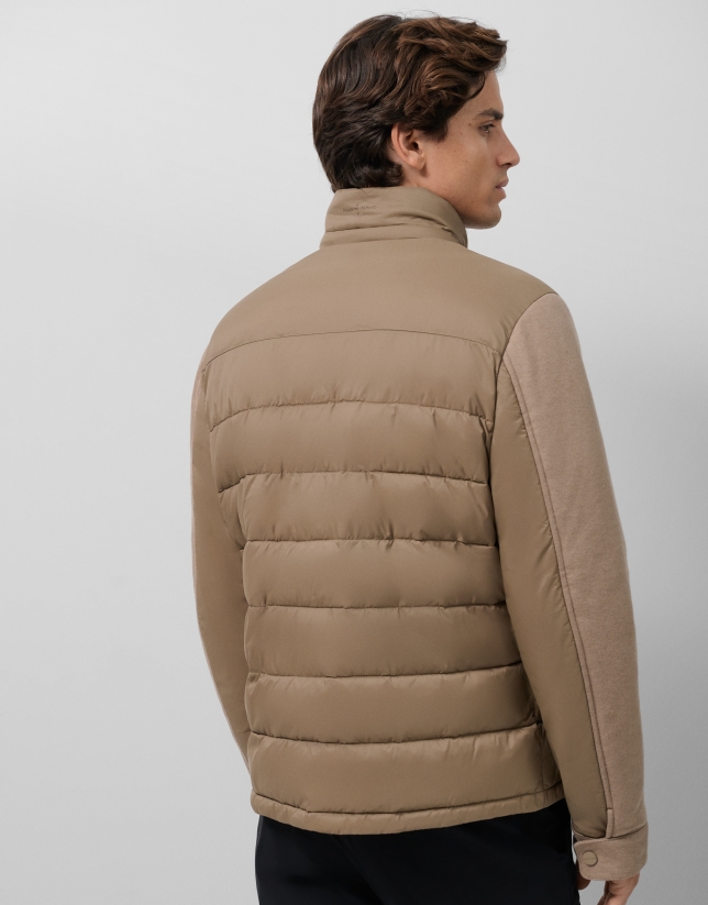Jacket combined with technical fabric and mink-colored cloth