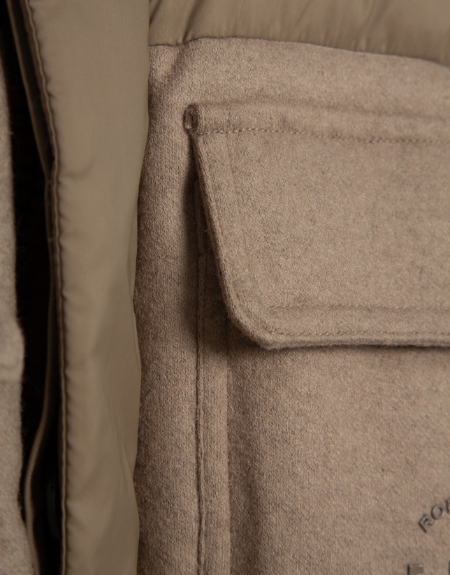 Jacket combined with technical fabric and mink-colored cloth