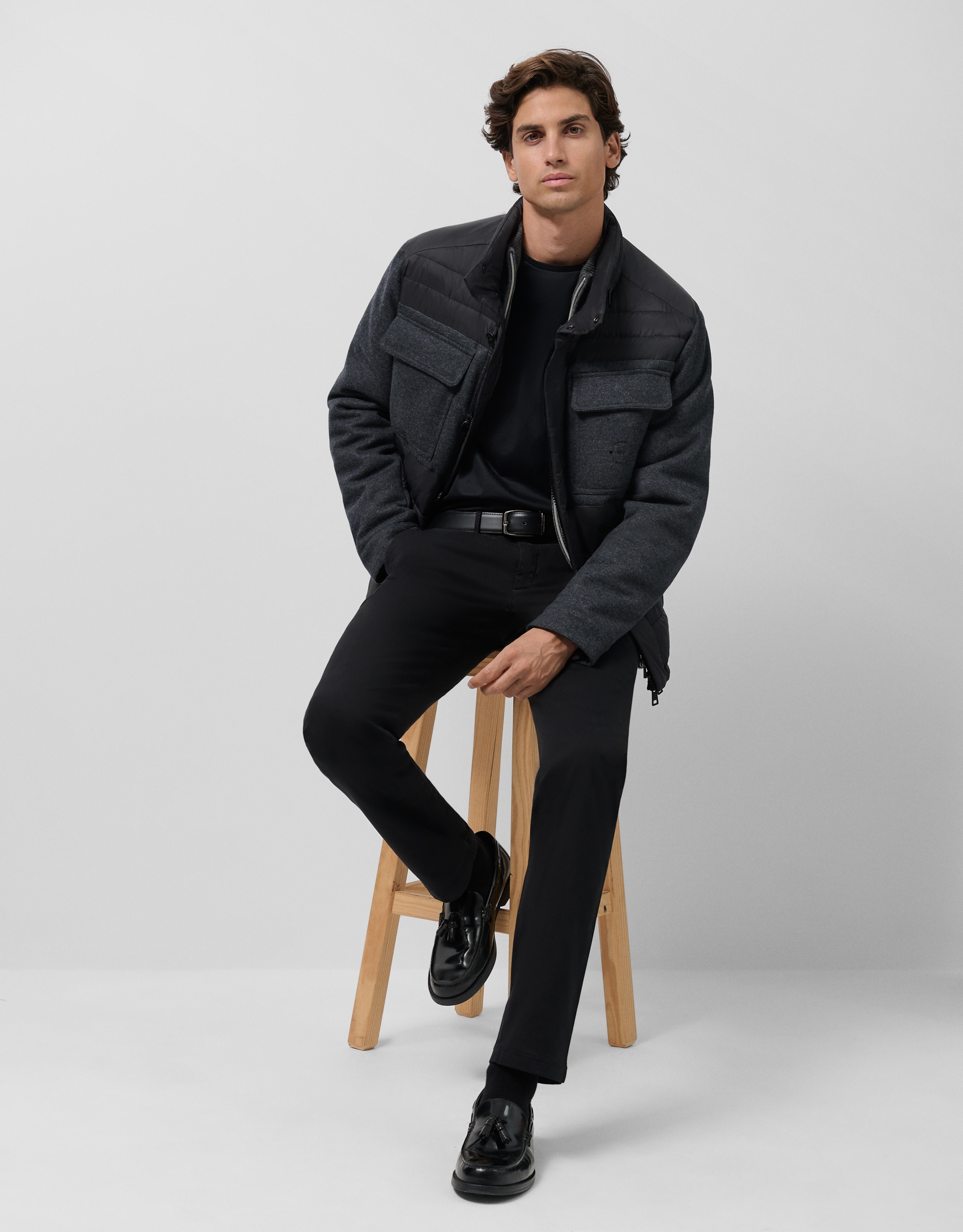 Jacket combined with technical fabric and dark grey cloth