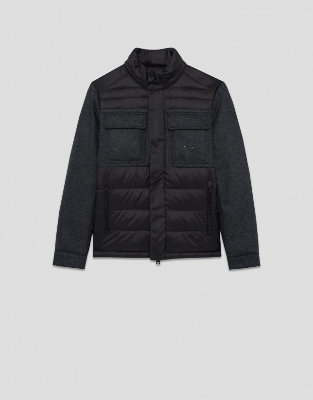 Jacket combined with technical fabric and dark grey cloth