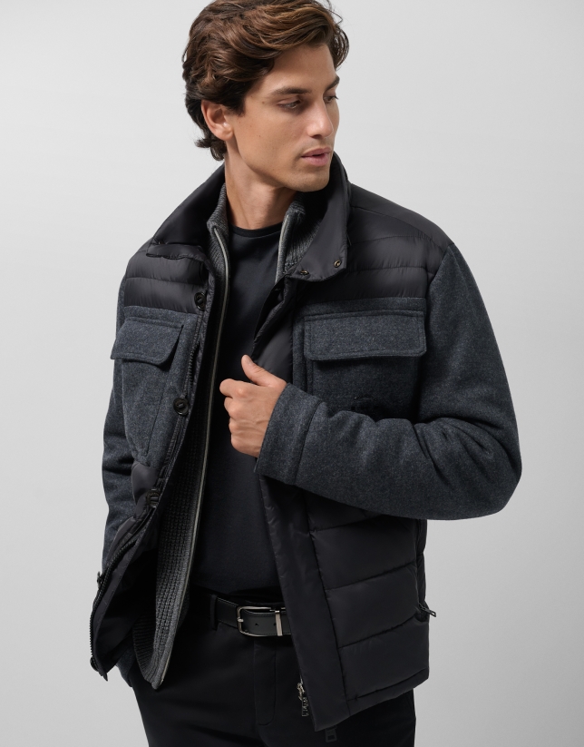 Jacket combined with technical fabric and dark grey cloth