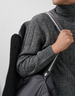 Long dark grey quilted technical trench coat