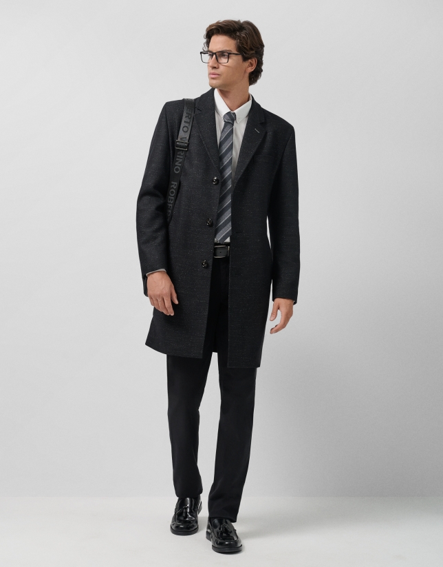 Black/white twill coat