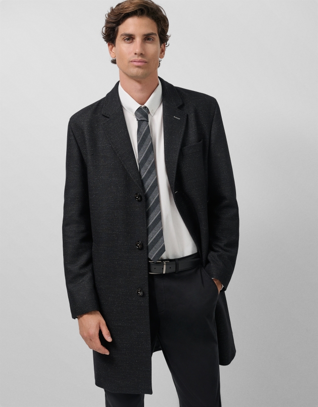Black/white twill coat