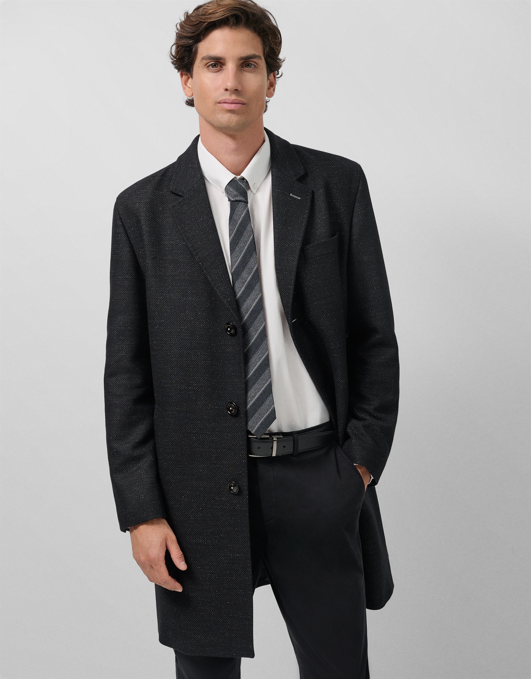 Black/white twill coat