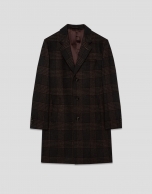 Large checkered coat in brown and natural tones