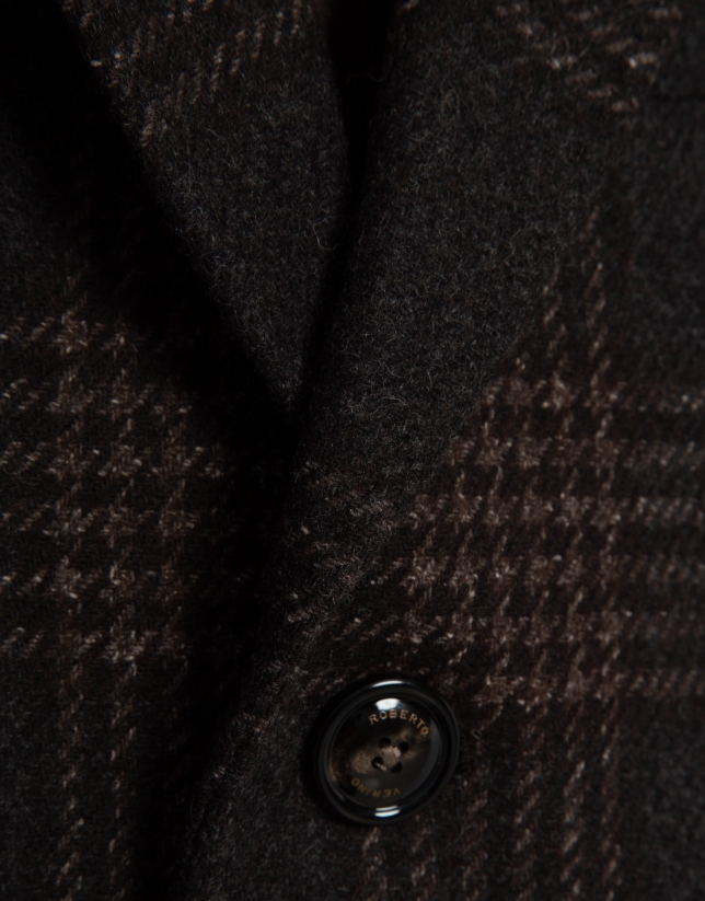 Large checkered coat in brown and natural tones