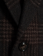 Large checkered coat in brown and natural tones