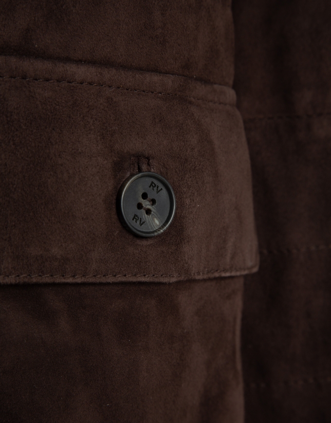 Chaqueta acolchada de ante marr&oacute;n