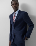 Half canvas slim fit suit in navy blue check