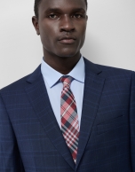 Half canvas slim fit suit in navy blue check