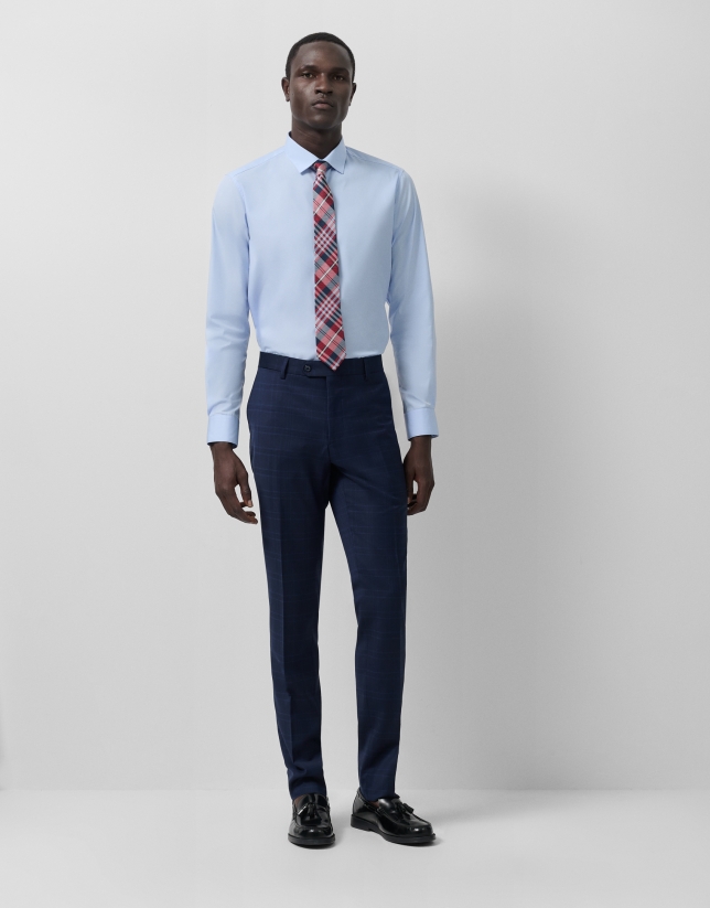 Half canvas slim fit suit in navy blue check