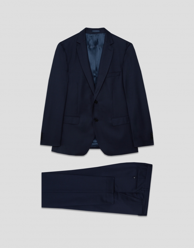 Slim fit half canvas suit in plain navy blue