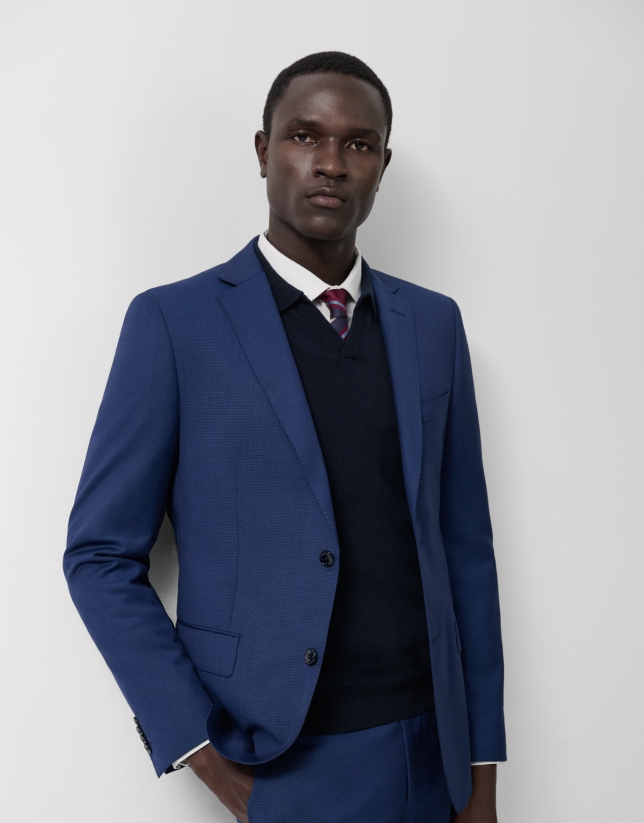 Traje half canvas slim fit microcuadros marino